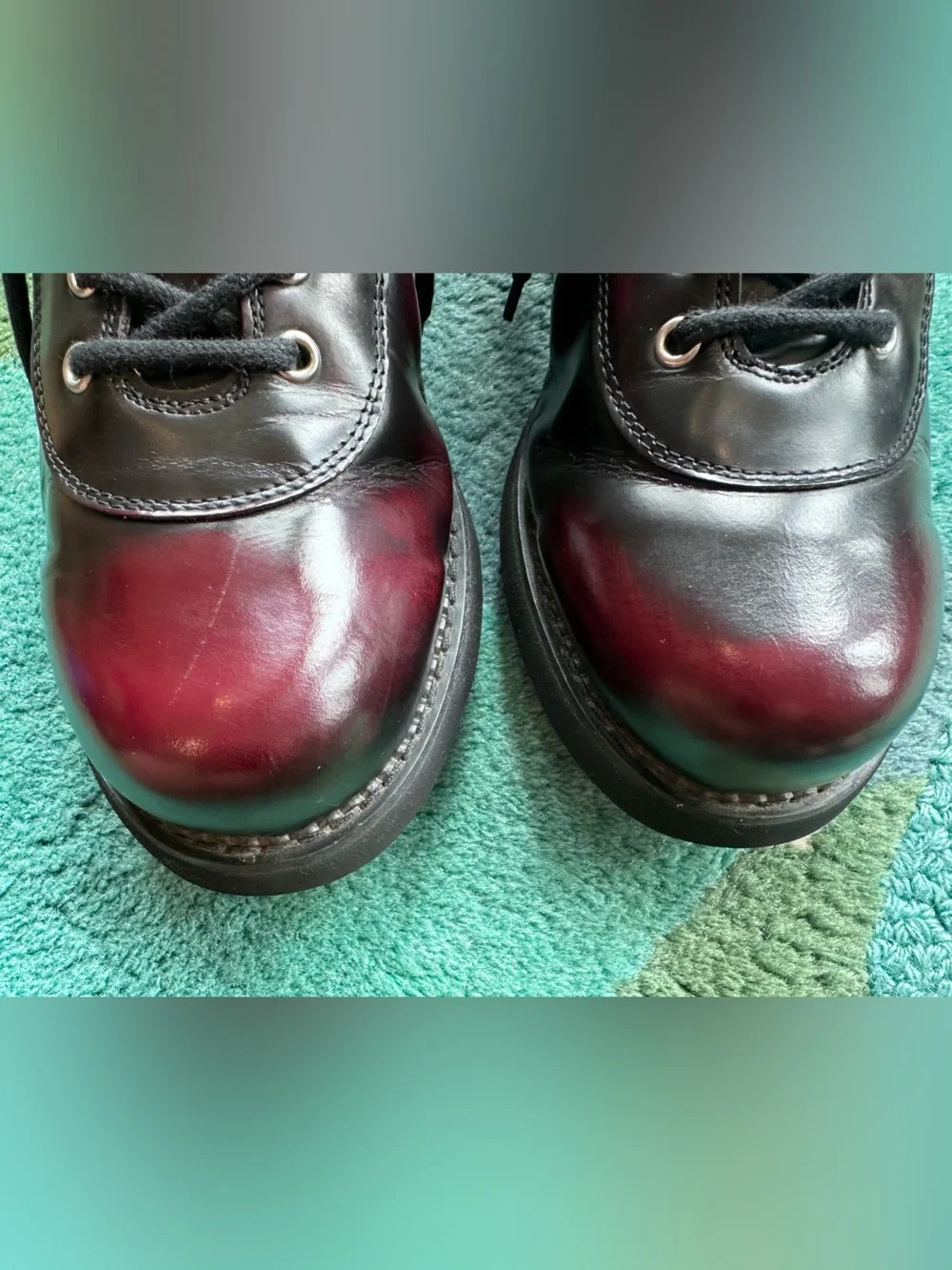 Fluevog VINTAGE EXCELLENT 7th Heaven burgundy rub-off lace-up shoe - men US 11.5